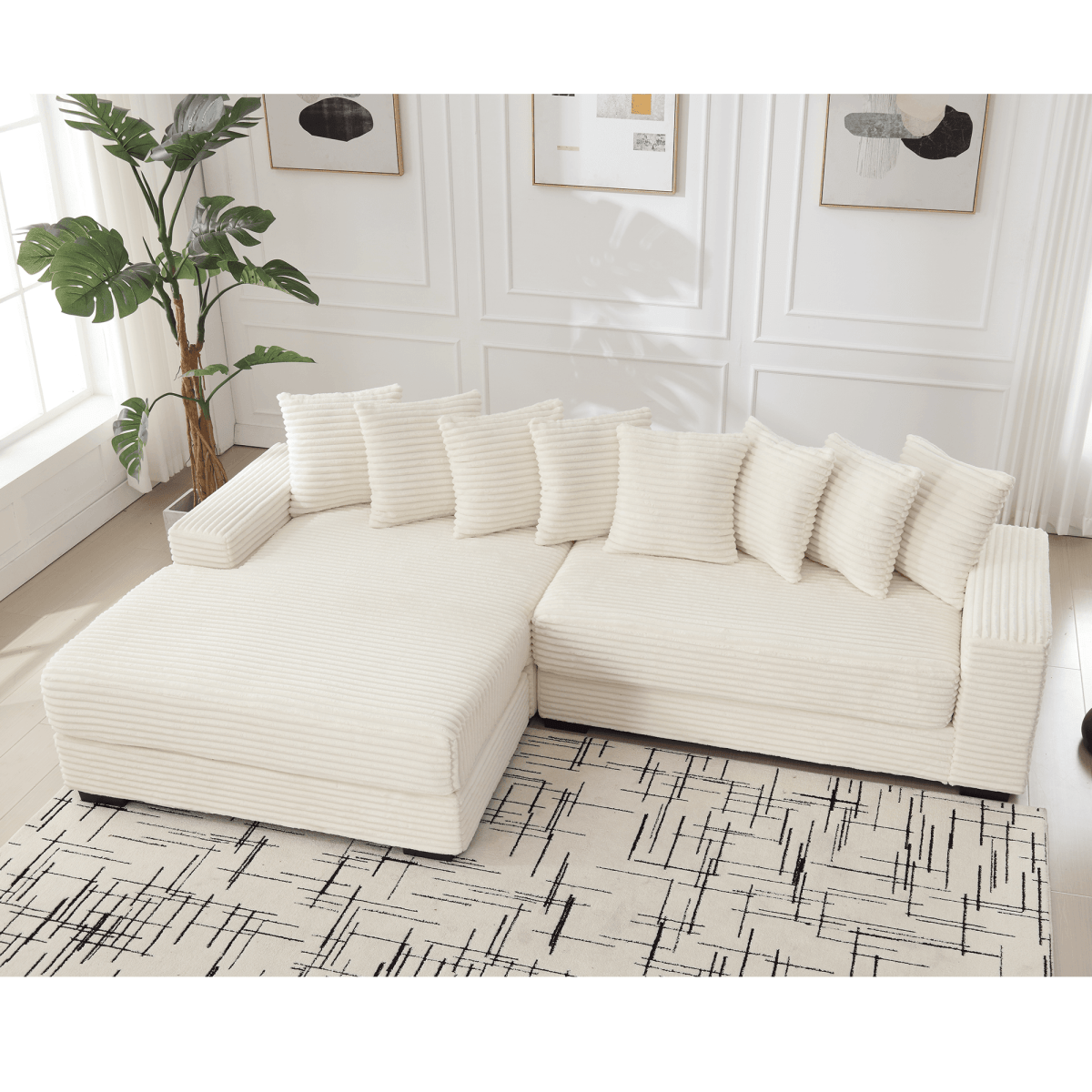 Modern Corduroy Modular Sofa With Pillows - Sleep Galleria