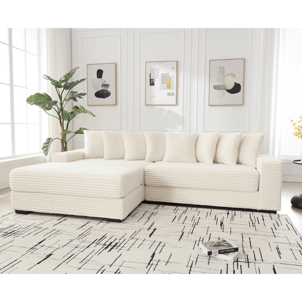 Modern Corduroy Modular Sofa With Pillows - Sleep Galleria