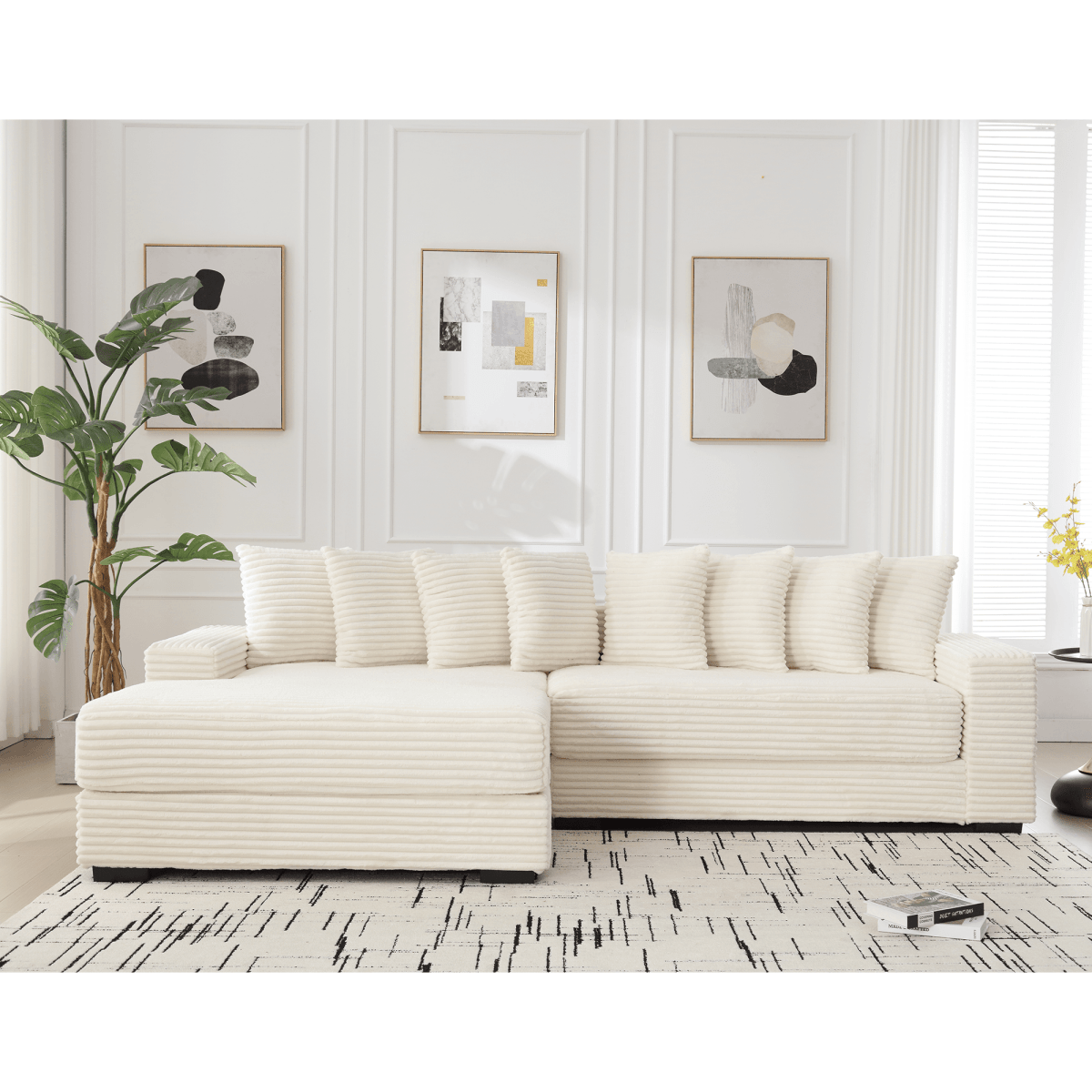 Modern Corduroy Modular Sofa With Pillows - Sleep Galleria