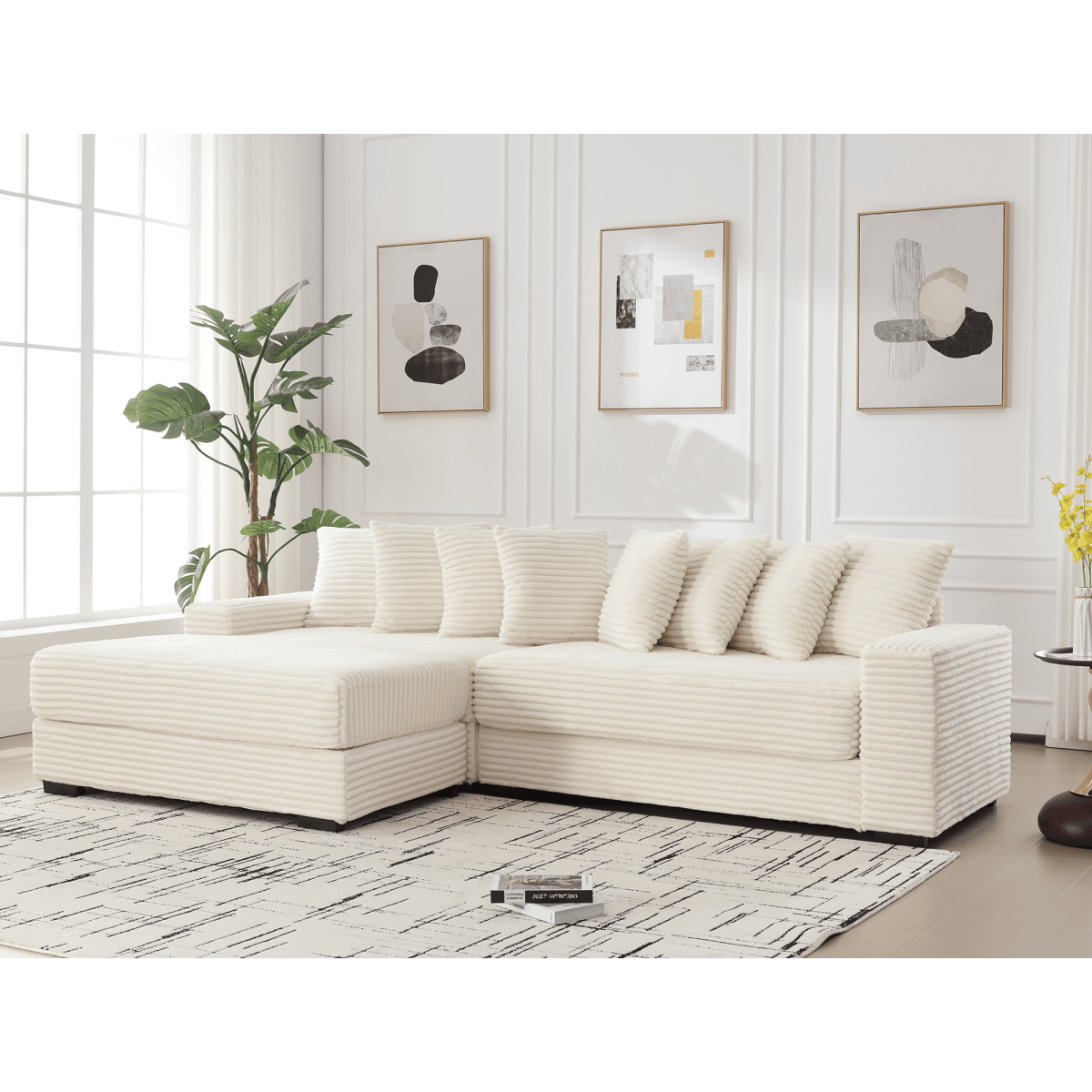 Modern Corduroy Modular Sofa With Pillows - Sleep Galleria