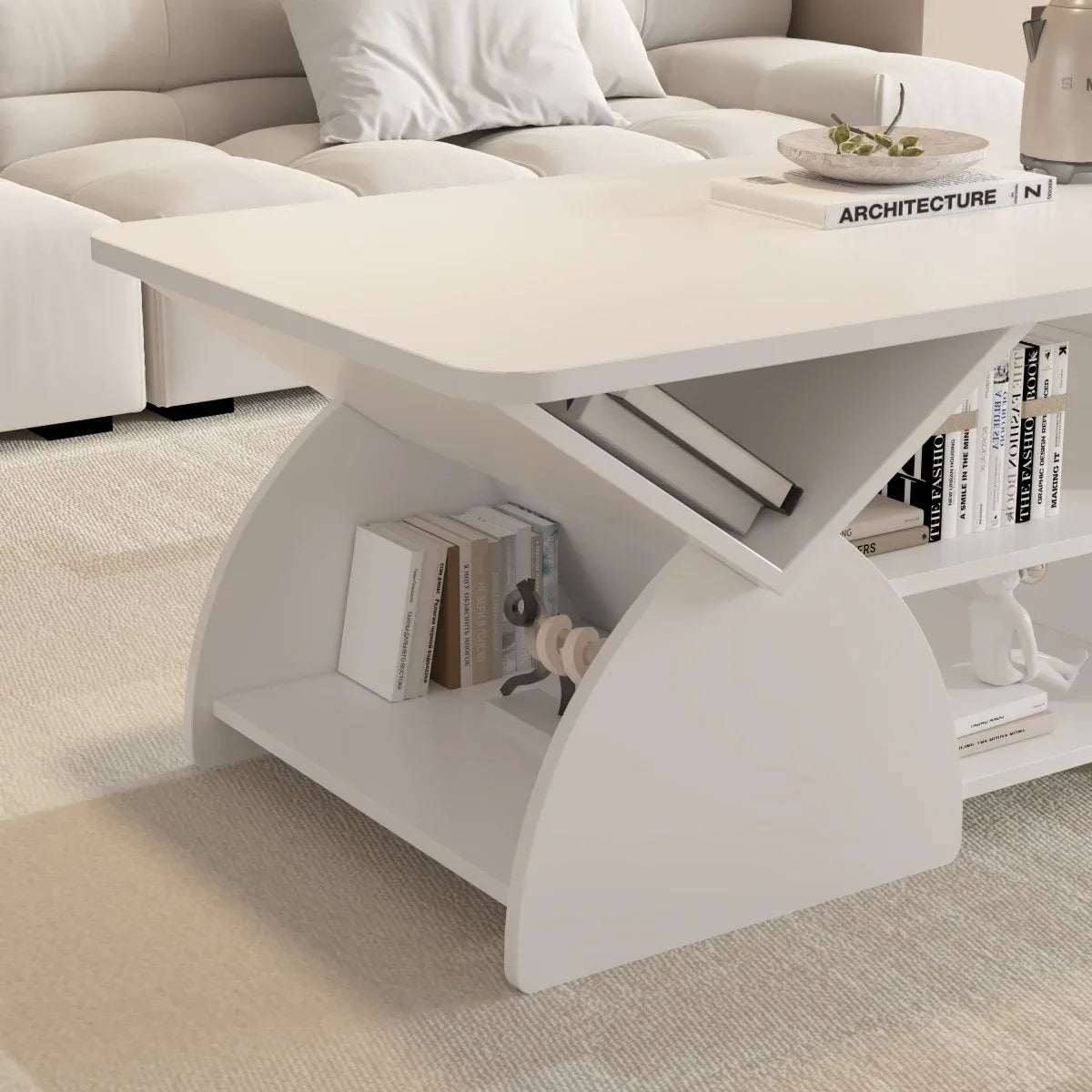 Modern Engineered Wood Coffee Table With Storage Shelves - Omega Lifestyles
