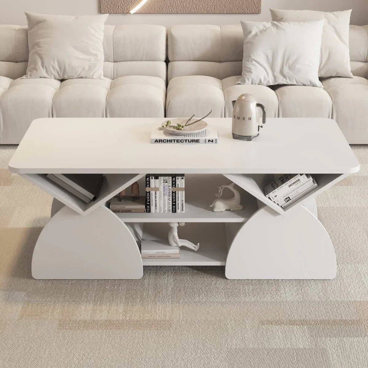Modern Engineered Wood Coffee Table With Storage Shelves - Omega Lifestyles