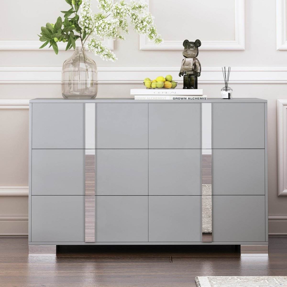 Modern Gray MDF Metal 6-Drawer Storage Dresser - Sleep Galleria