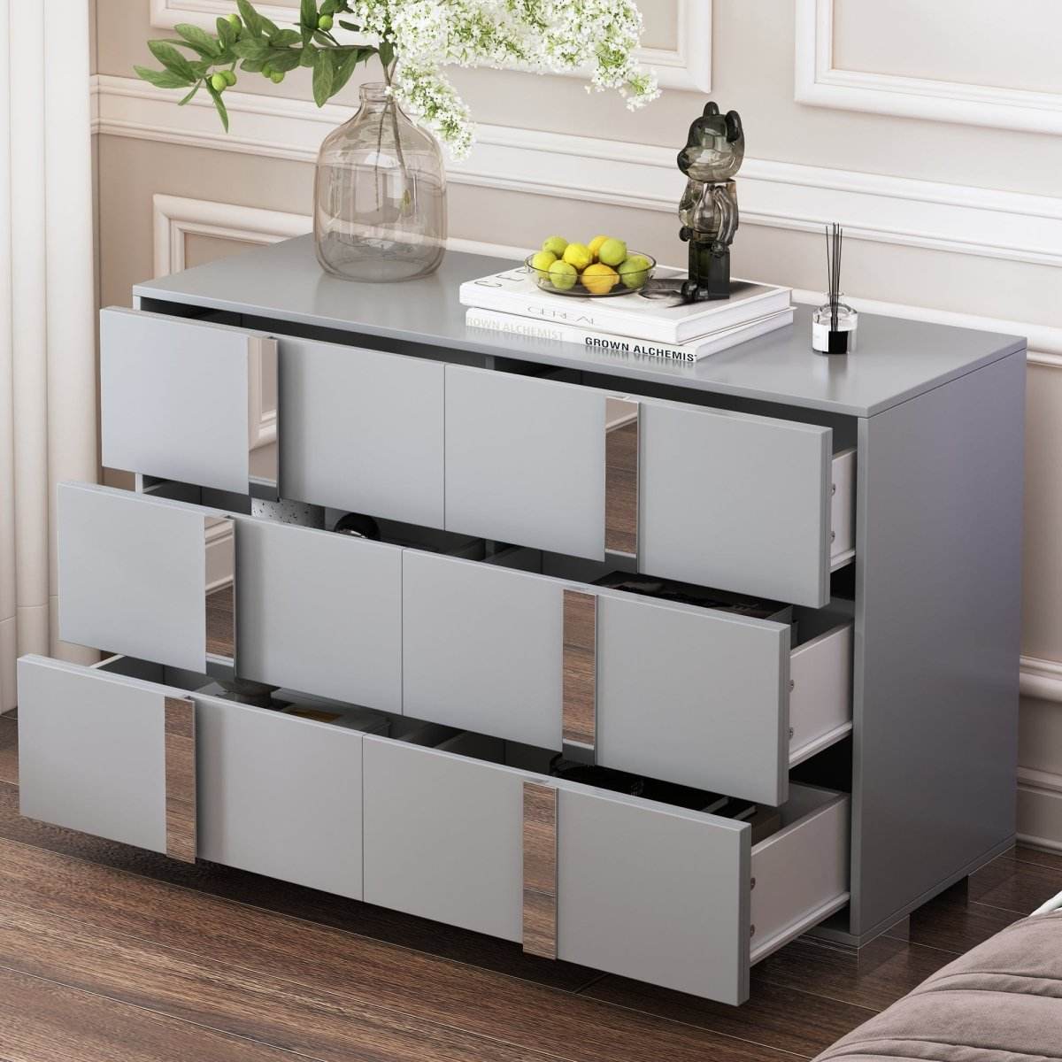 Modern Gray MDF Metal 6-Drawer Storage Dresser - Sleep Galleria