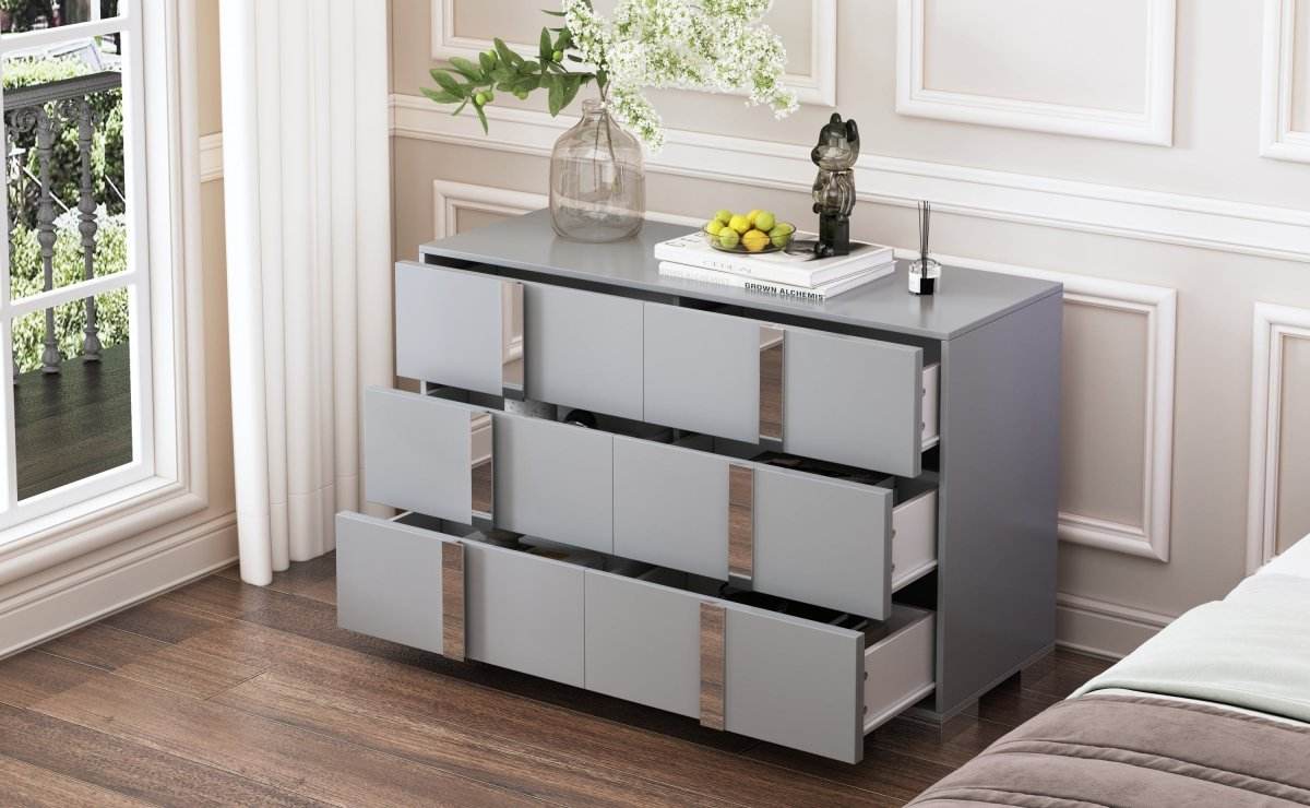 Modern Gray MDF Metal 6-Drawer Storage Dresser - Sleep Galleria