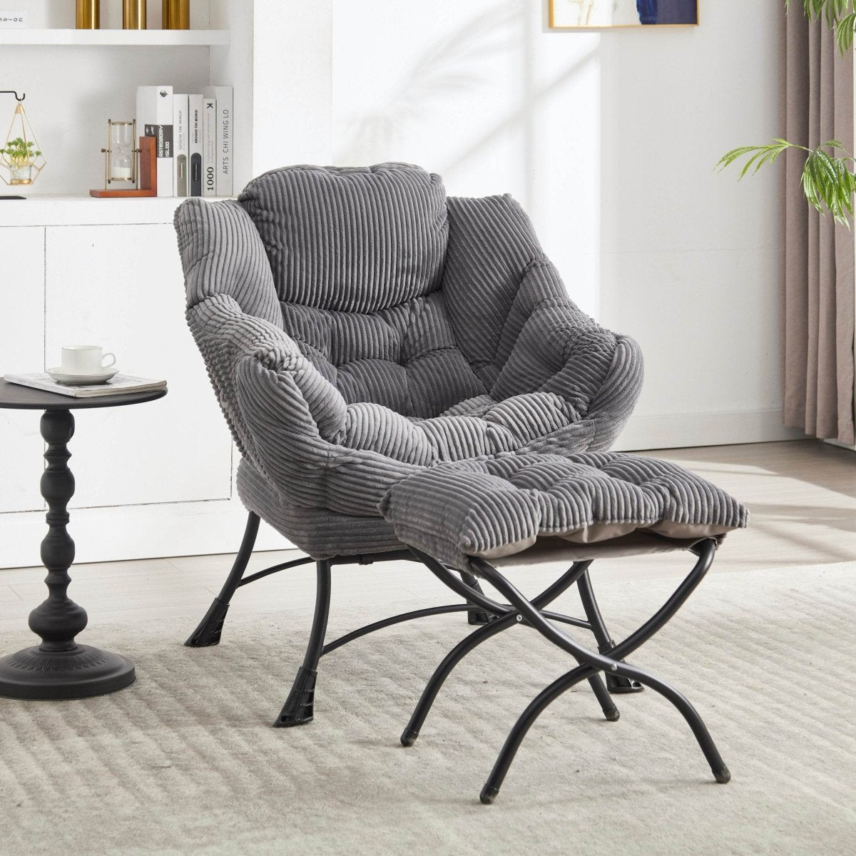 Modern Grey Accent Chair With Ottoman - Omega Lifestyles