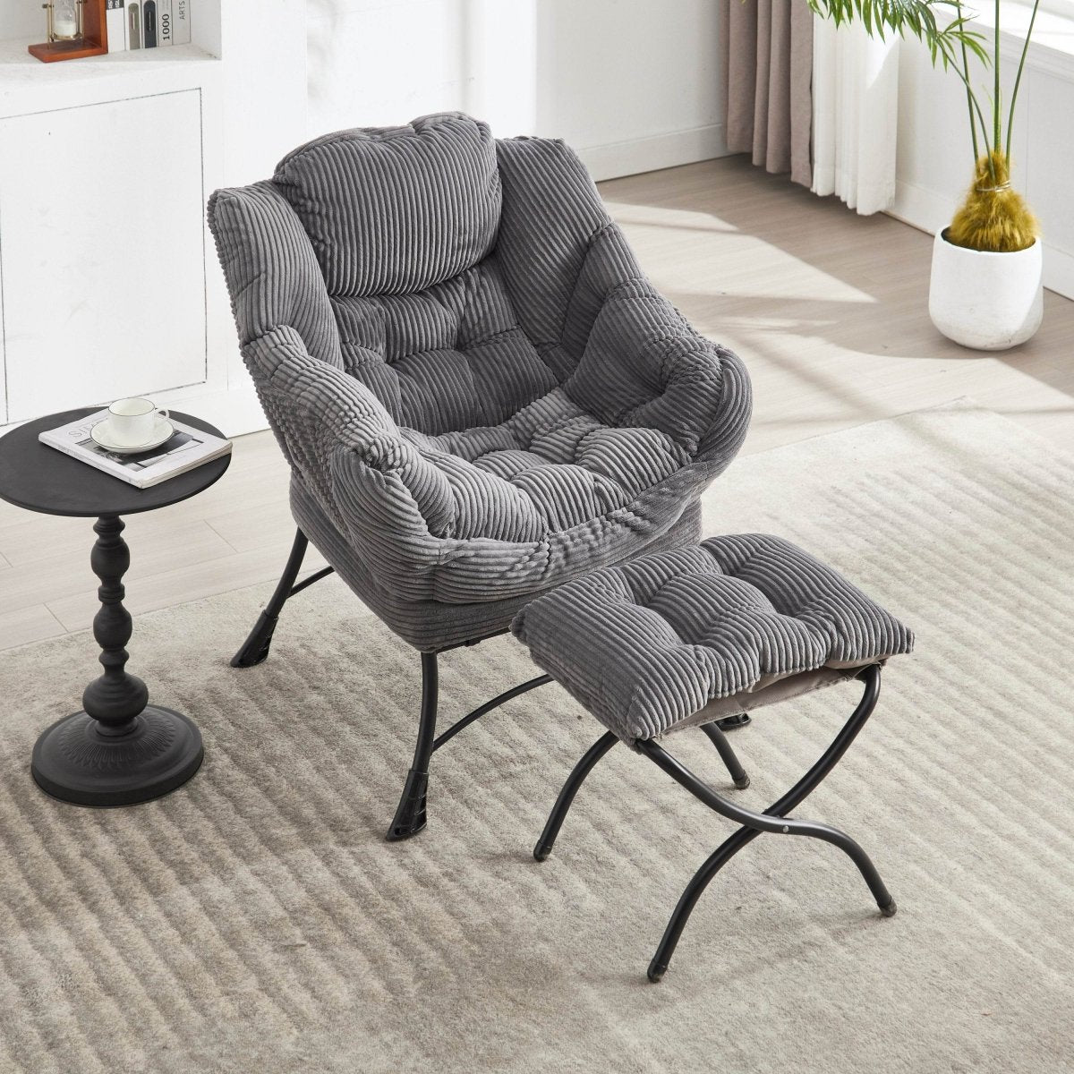 Modern Grey Accent Chair With Ottoman - Omega Lifestyles