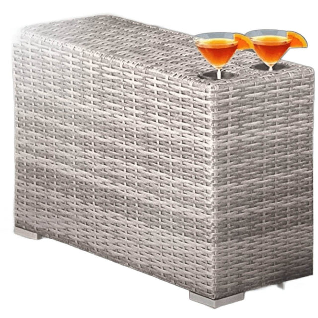 Modern Grey Mix Wicker Rattan Cup Holder Table - Omega Lifestyles