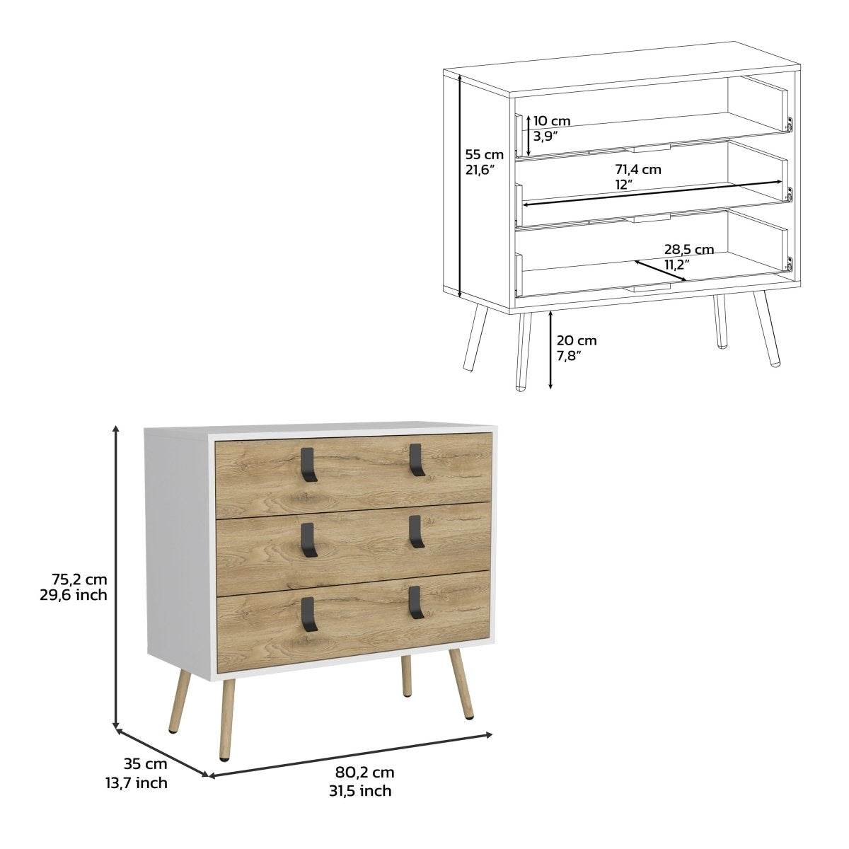 Modern Pine Wood 3-Drawer White Walnut Dresser - Sleep Galleria