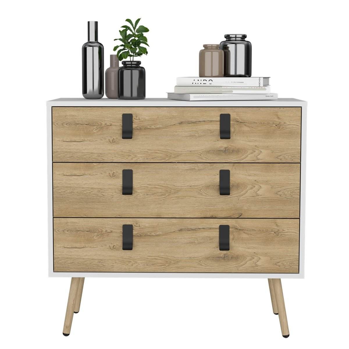 Modern Pine Wood 3-Drawer White Walnut Dresser - Sleep Galleria