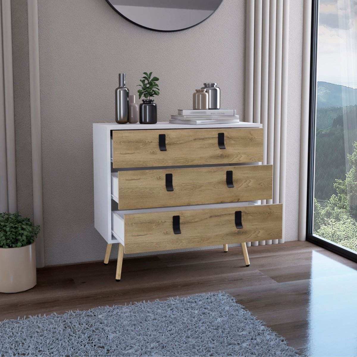 Modern Pine Wood 3-Drawer White Walnut Dresser - Sleep Galleria