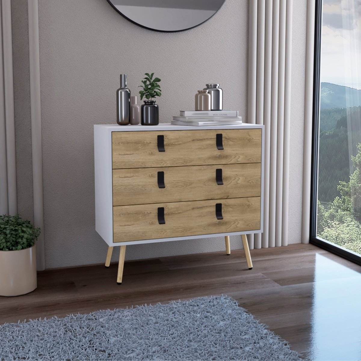 Modern Pine Wood 3-Drawer White Walnut Dresser - Sleep Galleria