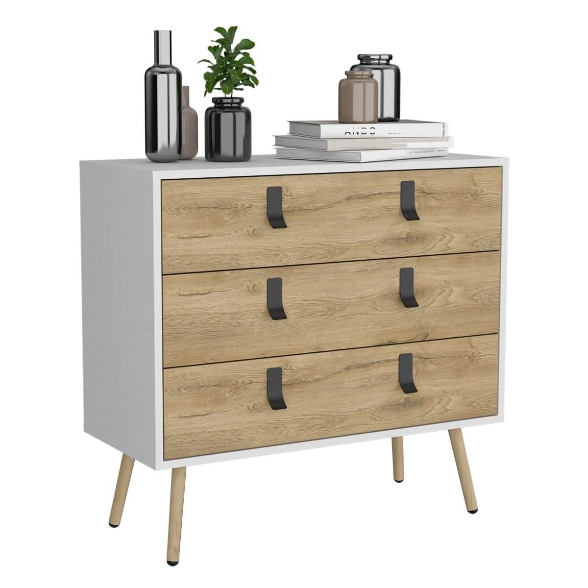 Modern Pine Wood 3-Drawer White Walnut Dresser - Sleep Galleria