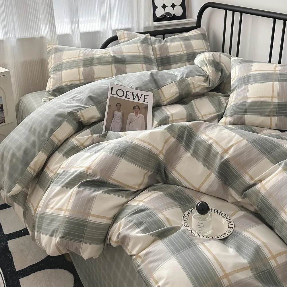 Modern Plaid Cotton Duvet Cover Set - Omega Lifestyles