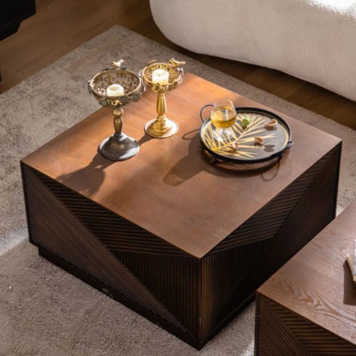 Modern Square Walnut MDF Coffee Table No Assembly - Omega Lifestyles
