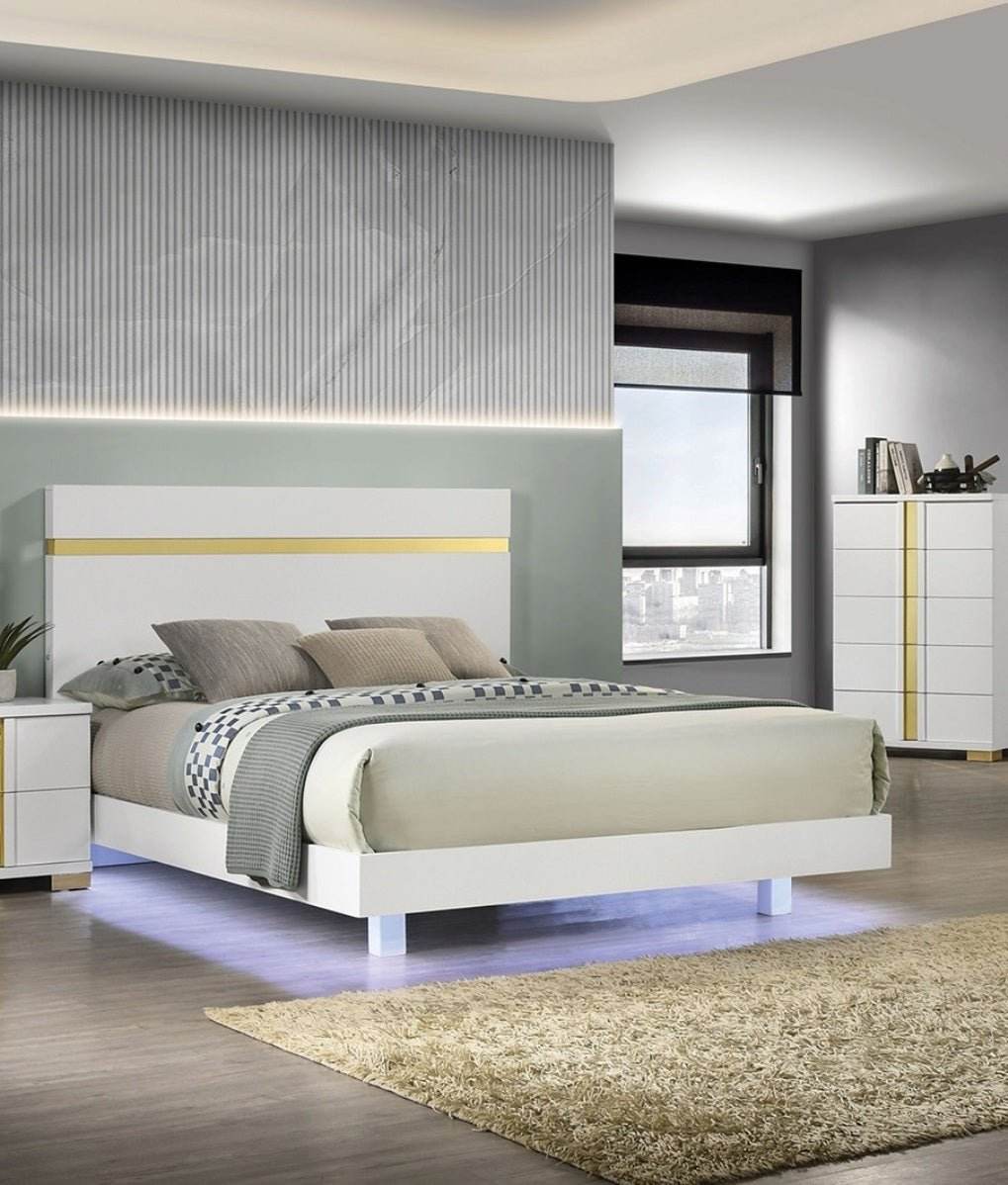 Modern White 3-Piece Bedroom Set With LED Nightstands - Sleep Galleria