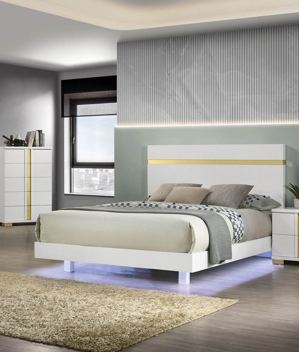 Modern White 3-Piece Bedroom Set With LED Nightstands - Sleep Galleria