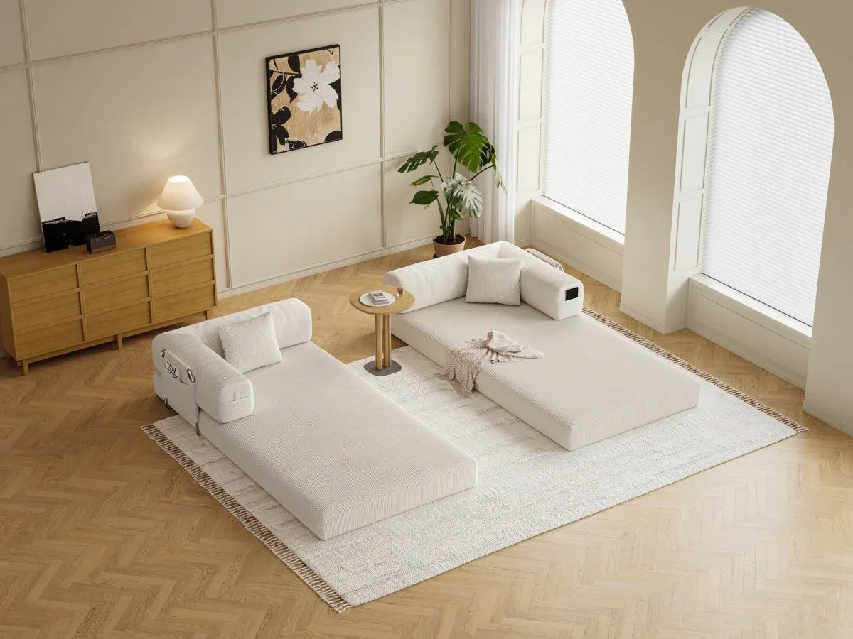 Modular 4-Seat Convertible Folding Sofa Bed Cream - Omega Lifestyles