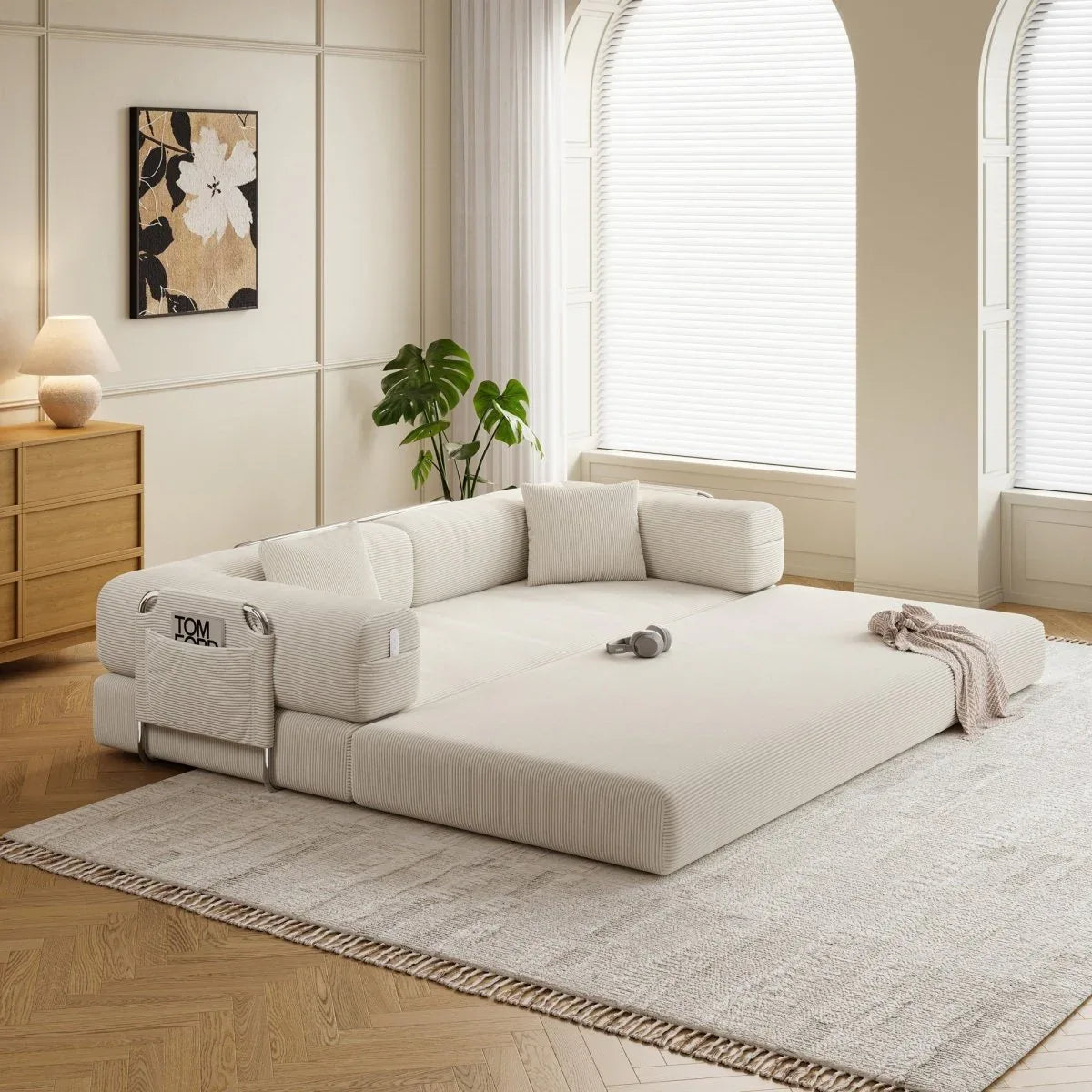 Modular 4-Seat Convertible Folding Sofa Bed Cream - Omega Lifestyles
