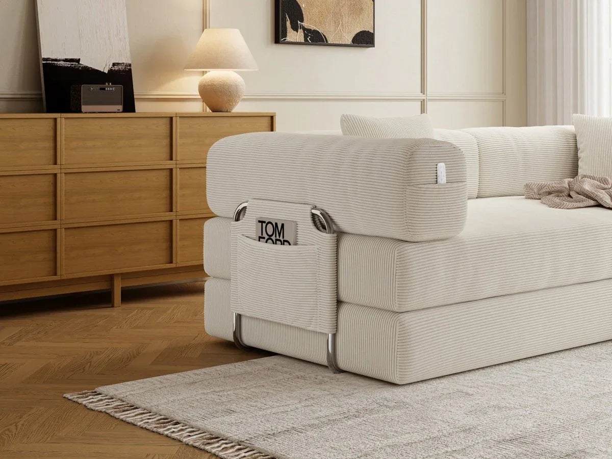 Modular 4-Seat Convertible Folding Sofa Bed Cream - Omega Lifestyles
