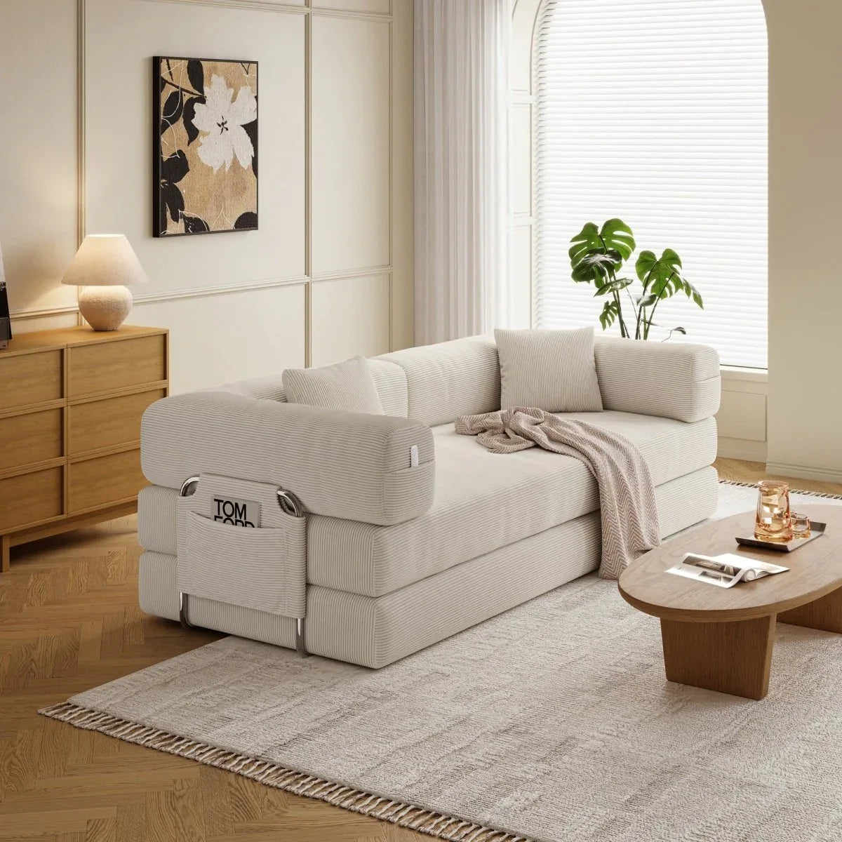 Modular 4-Seat Convertible Folding Sofa Bed Cream - Omega Lifestyles