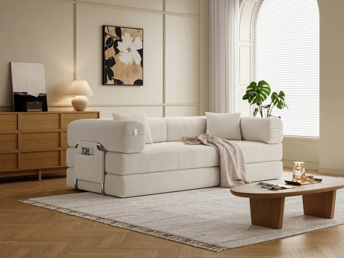Modular 4-Seat Convertible Folding Sofa Bed Cream - Omega Lifestyles