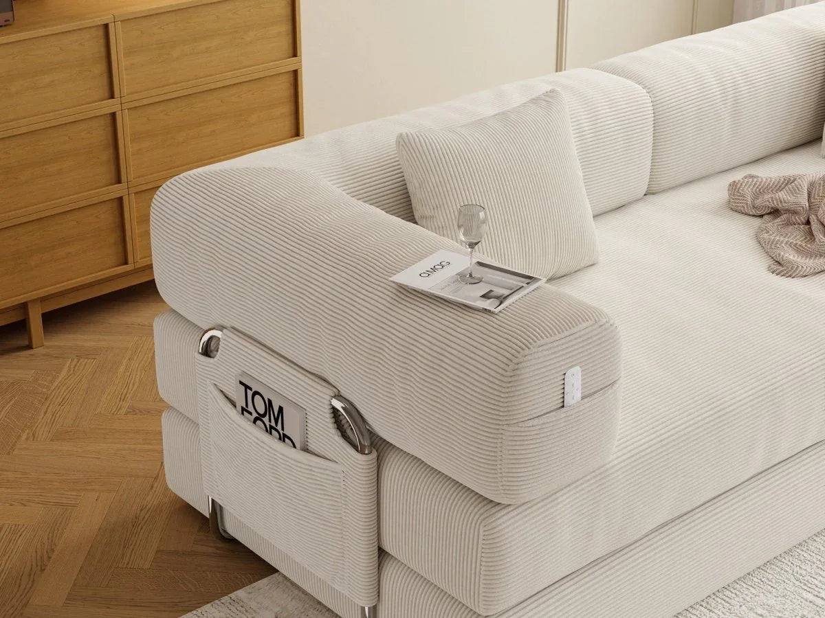 Modular 4-Seat Convertible Folding Sofa Bed Cream - Omega Lifestyles