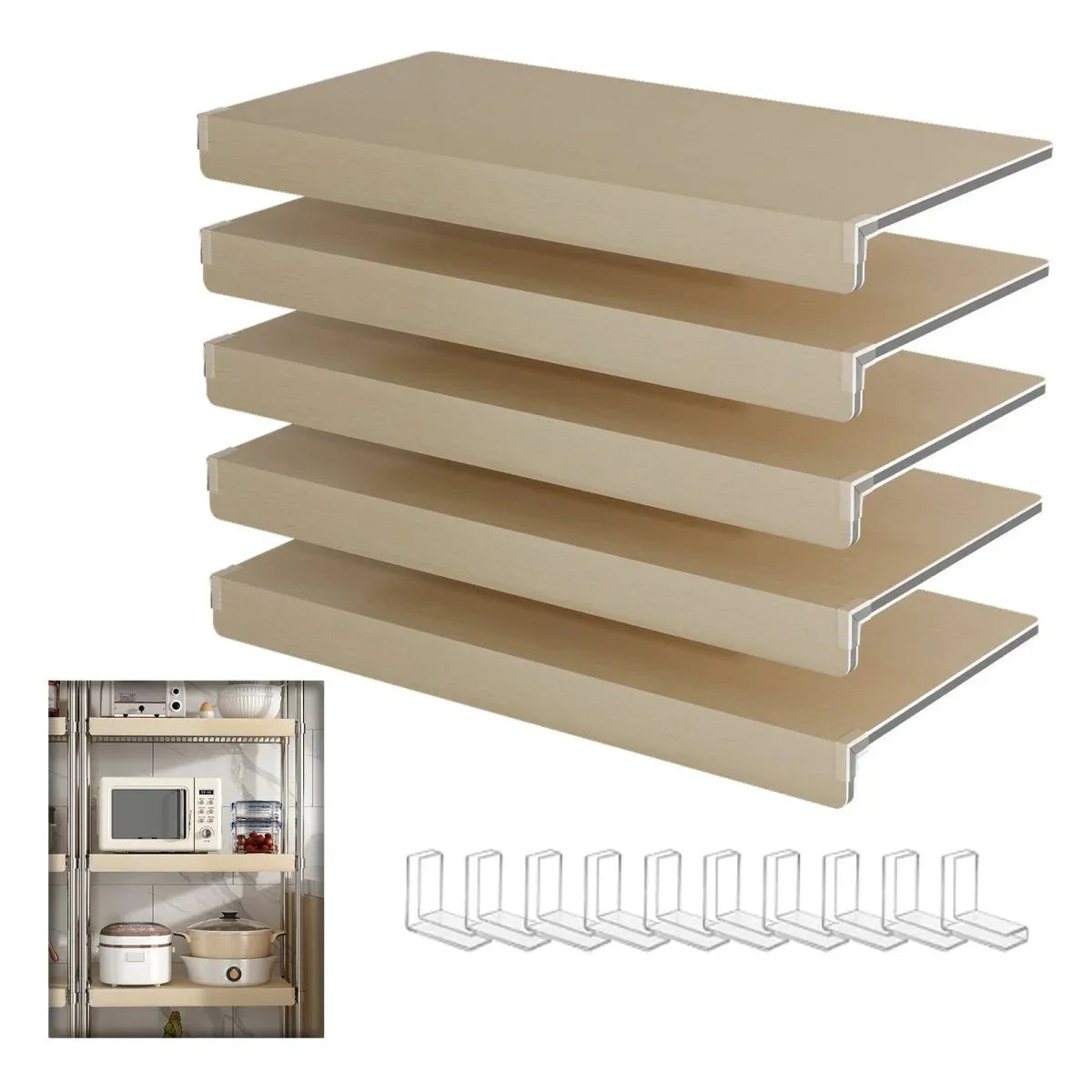 Pack Of 5 Oak Foamed PVC Wire Shelf Covers - Omega Lifestyles