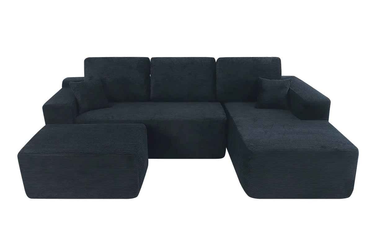 Plush Corduroy Modular Sectional Sofa With Chaise - Omega Lifestyles