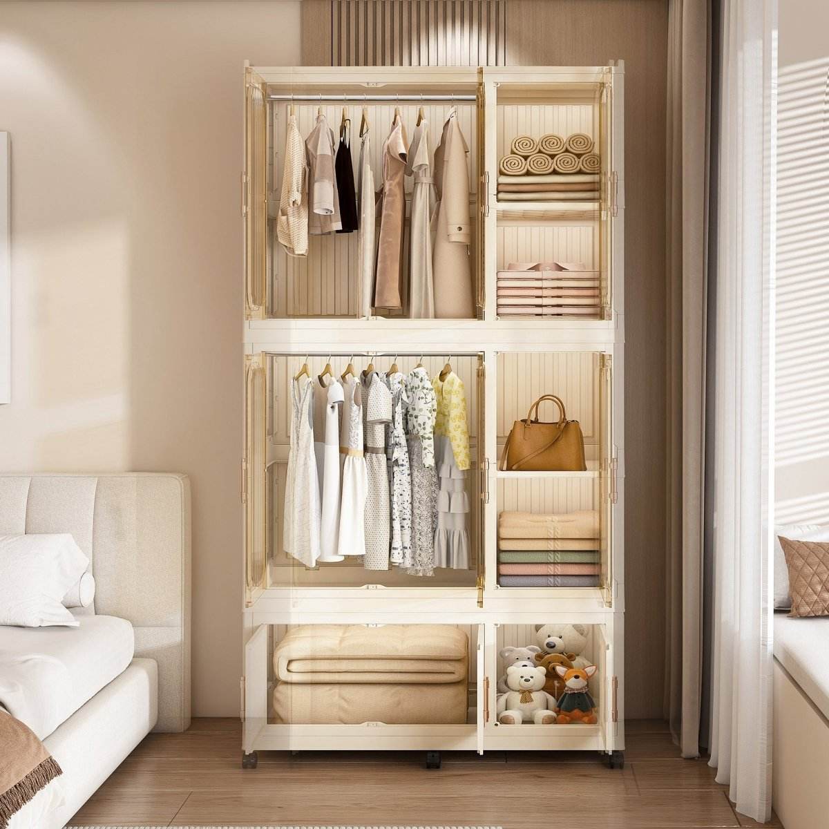 Portable Children’s Wardrobe With Magnetic Doors And Casters - Sleep Galleria
