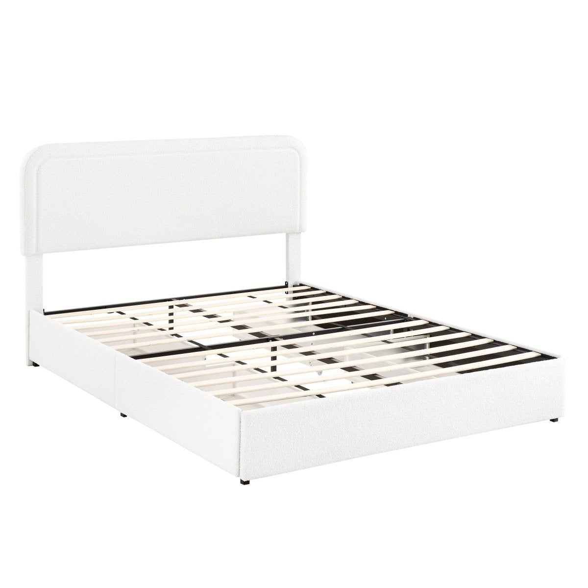 Queen Ivory Boucle Upholstered Platform Bed Frame With Storage - Zenvia - Omega Lifestyles