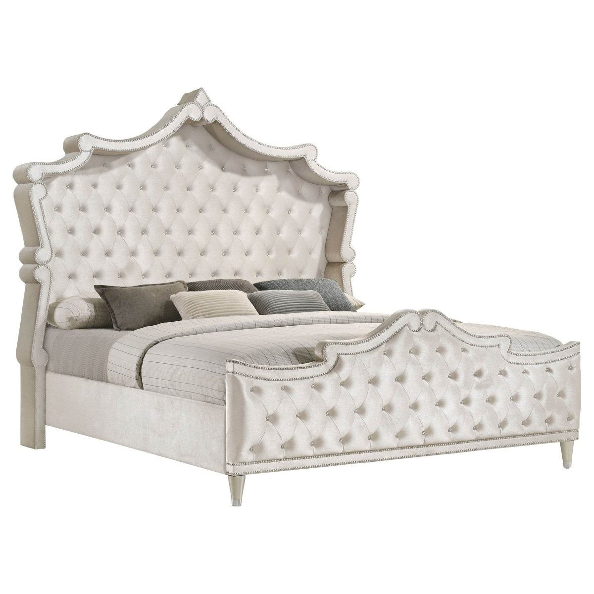 Queen Ivory Velvet Upholstered Tufted Panel Bed - Zenvia - Omega Lifestyles