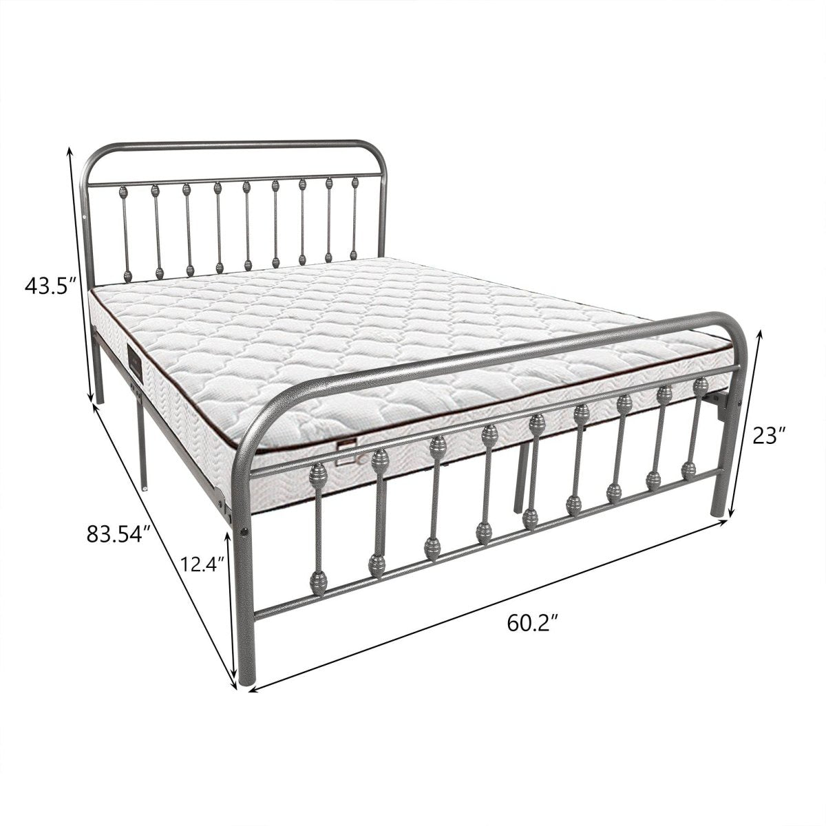 Queen Victorian Style Metal Bed Frame Platform No Box Spring - Zenvia - Omega Lifestyles