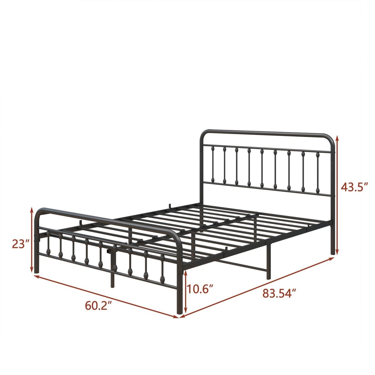 Queen Victorian Style Metal Platform Bed Frame - Zenvia - Omega Lifestyles