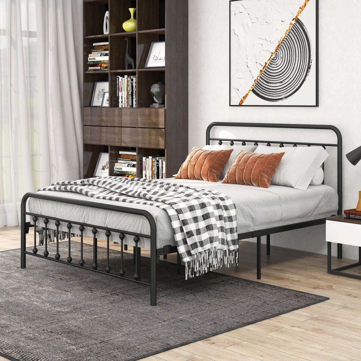 Queen Victorian Style Metal Platform Bed Frame - Zenvia - Omega Lifestyles