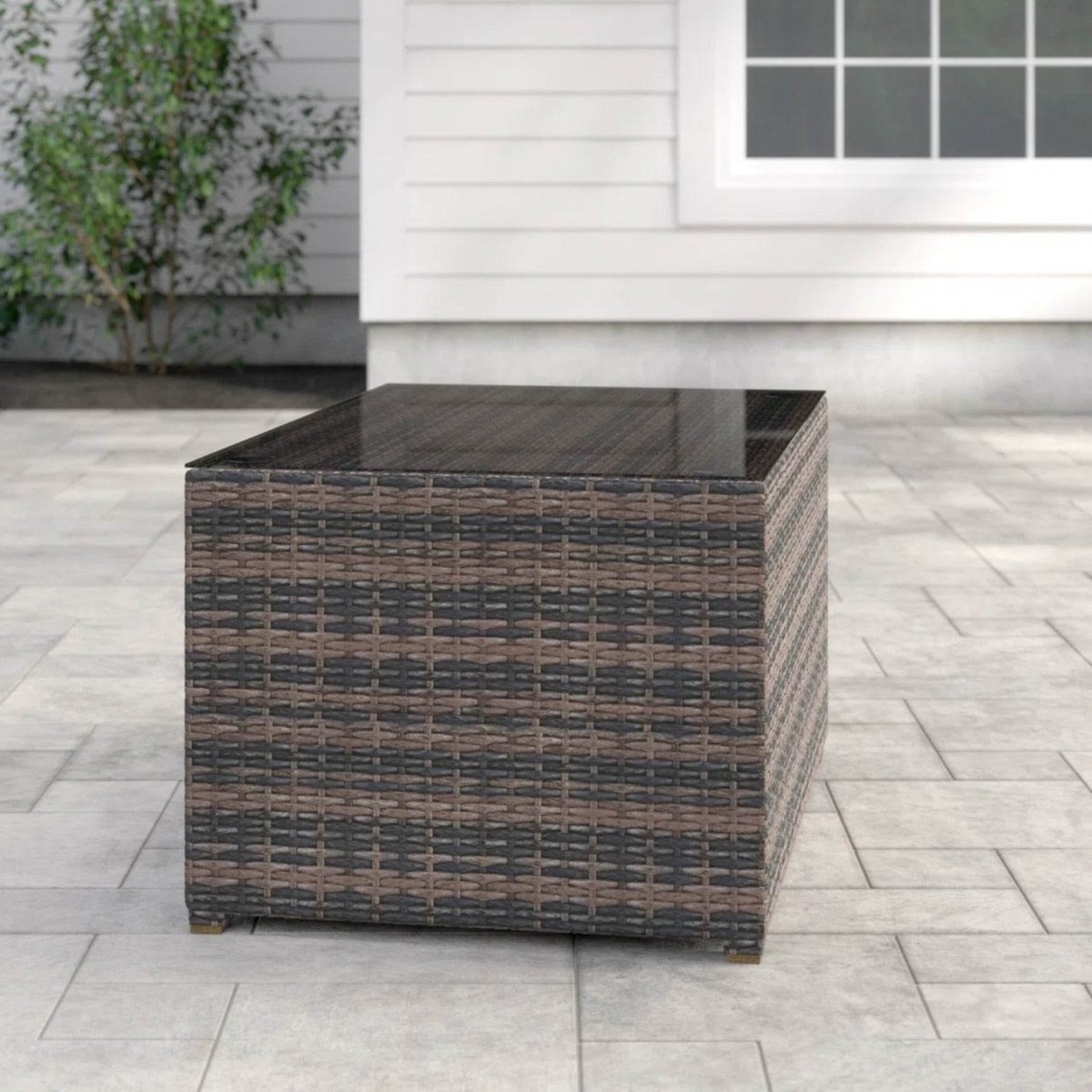 Rectangular Glass Top Wicker Outdoor Fire Pit Table - Zenvia - Omega Lifestyles