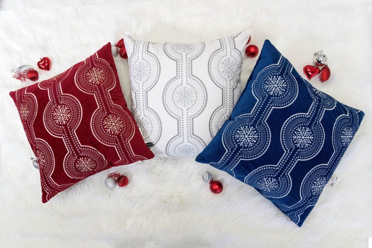 Red Embroidered Velvet Holiday Throw Pillow 20x20 - Zenvia - Omega Lifestyles