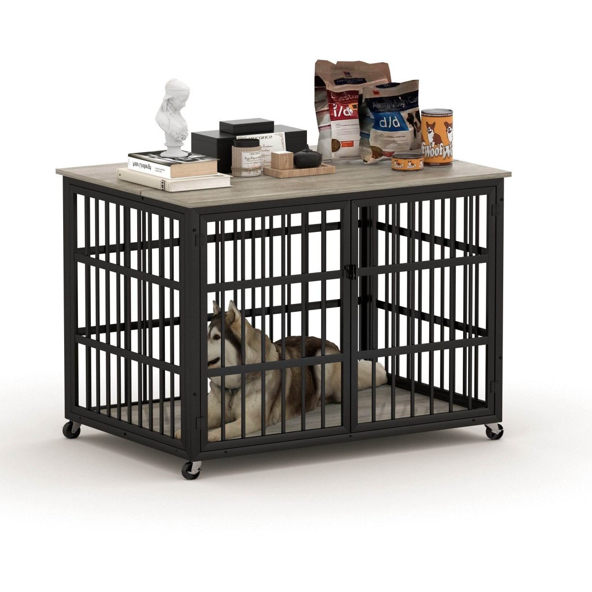 Rustic Brown Furniture Style Dog Crate With Wheels - Sleep Galleria