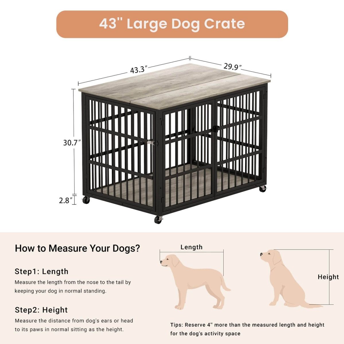 Rustic Brown Furniture Style Dog Crate With Wheels - Sleep Galleria