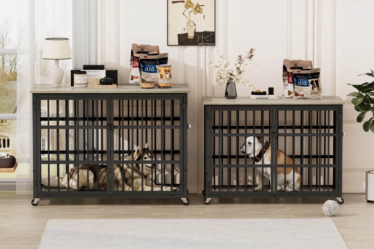 Rustic Brown Furniture Style Dog Crate With Wheels - Sleep Galleria