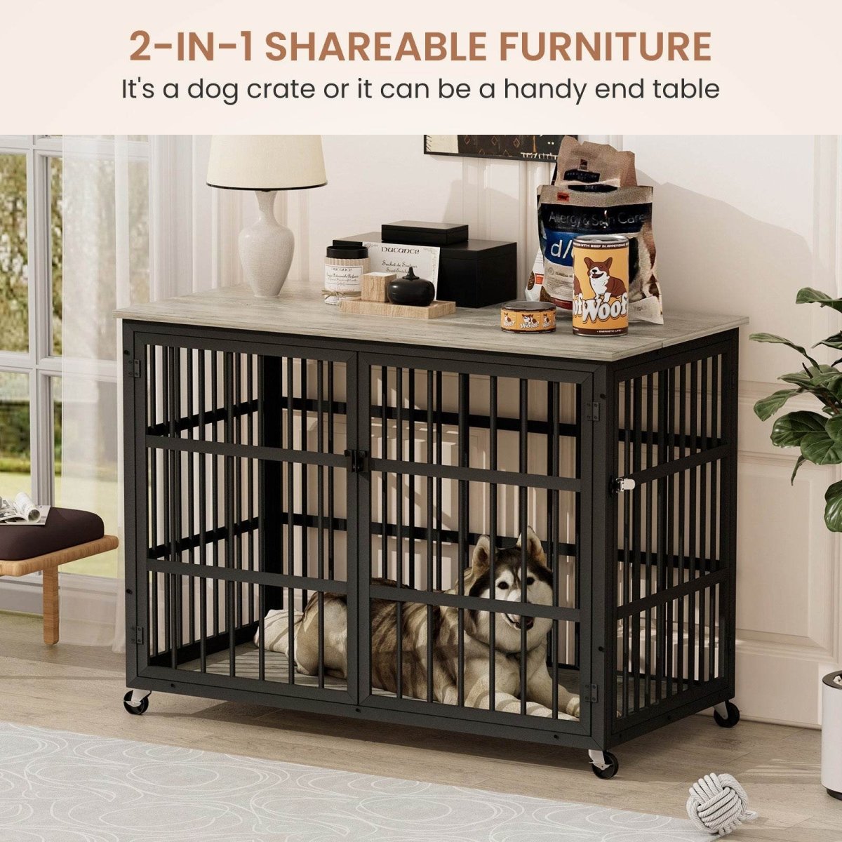Rustic Brown Furniture Style Dog Crate With Wheels - Sleep Galleria