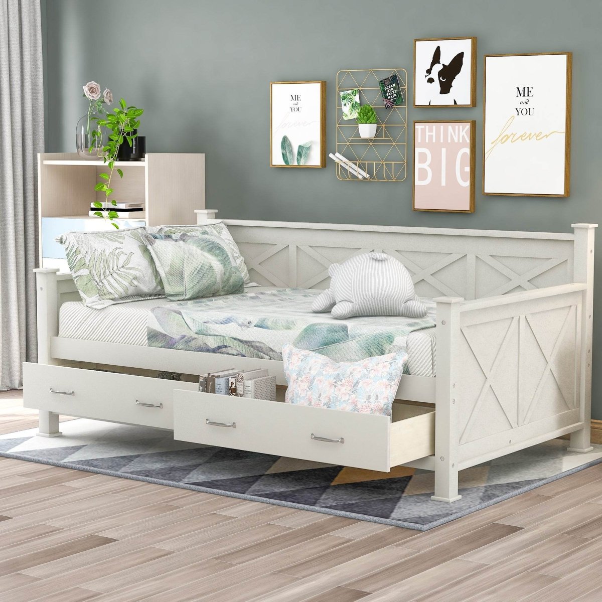 Rustic Cream White Wooden Daybed - Sleep Galleria
