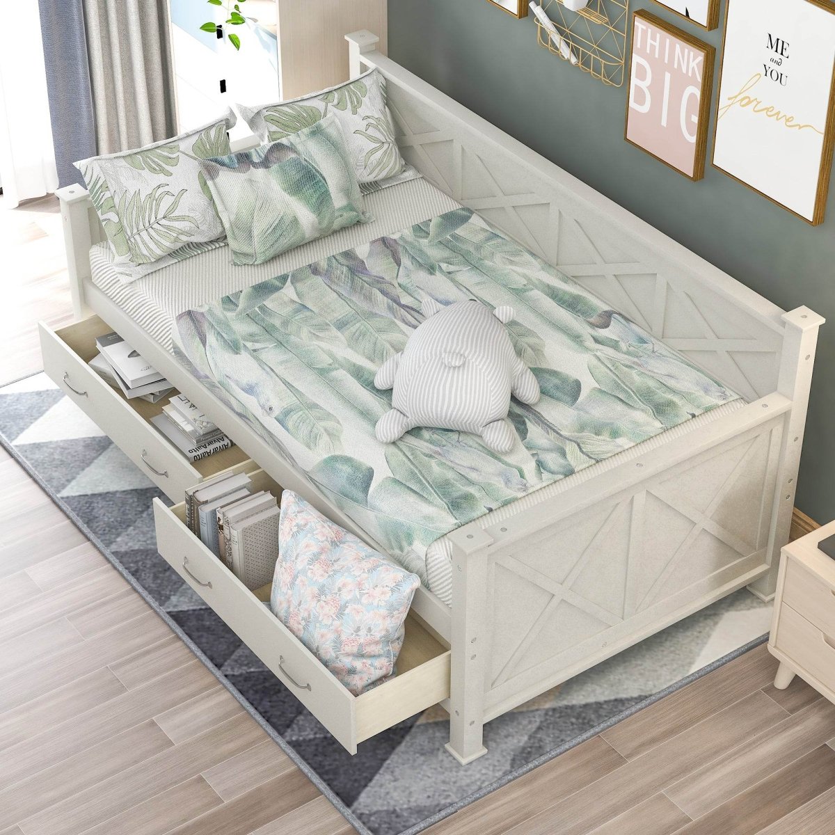 Rustic Cream White Wooden Daybed - Sleep Galleria
