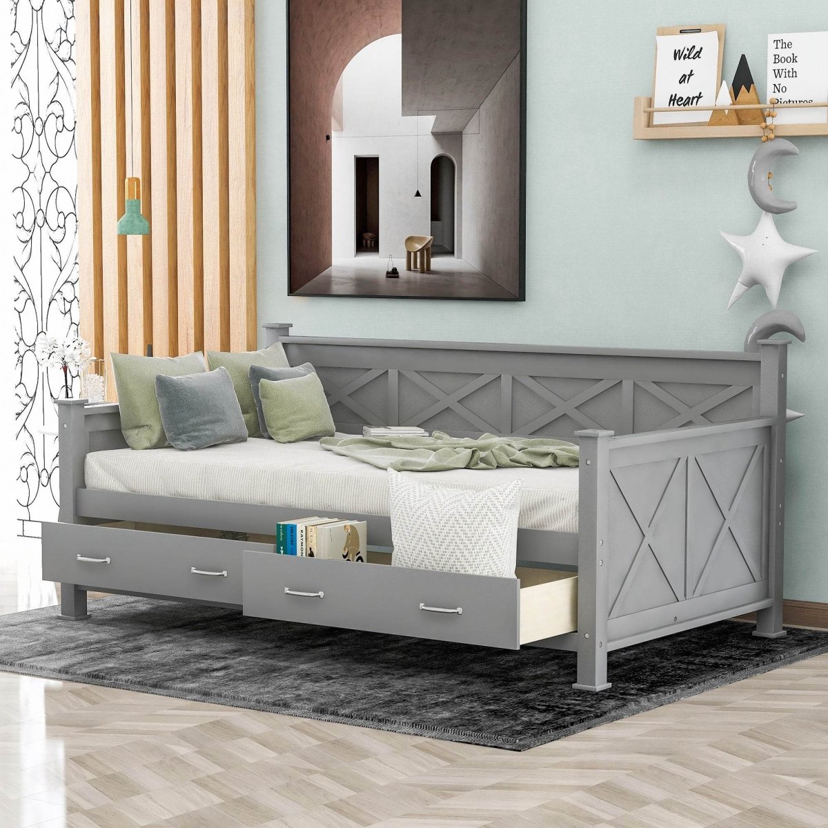Rustic Twin Daybed With Storage Drawers - Sleep Galleria
