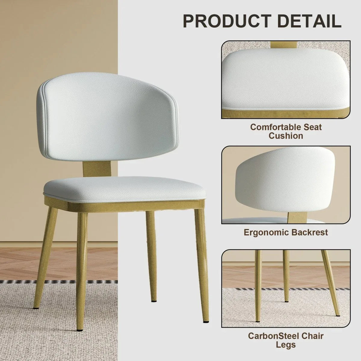 Set Of 2 Modern PU Leather Metal Dining Chairs White - Omega Lifestyles