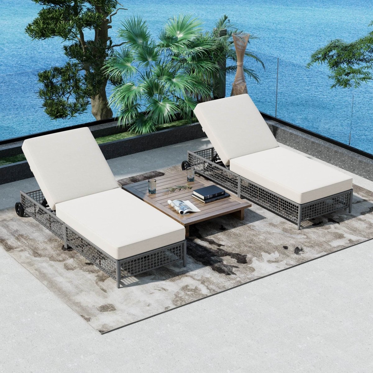 Set of 2 Outdoor Rattan Lounge Chairs With Cushions - Sleep Galleria