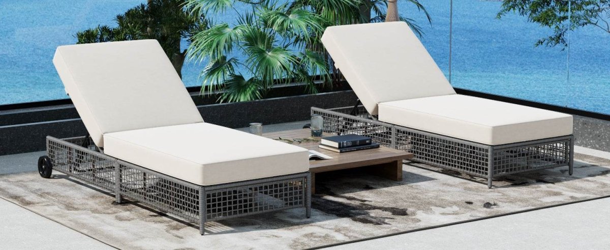 Set of 2 Outdoor Rattan Lounge Chairs With Cushions - Sleep Galleria