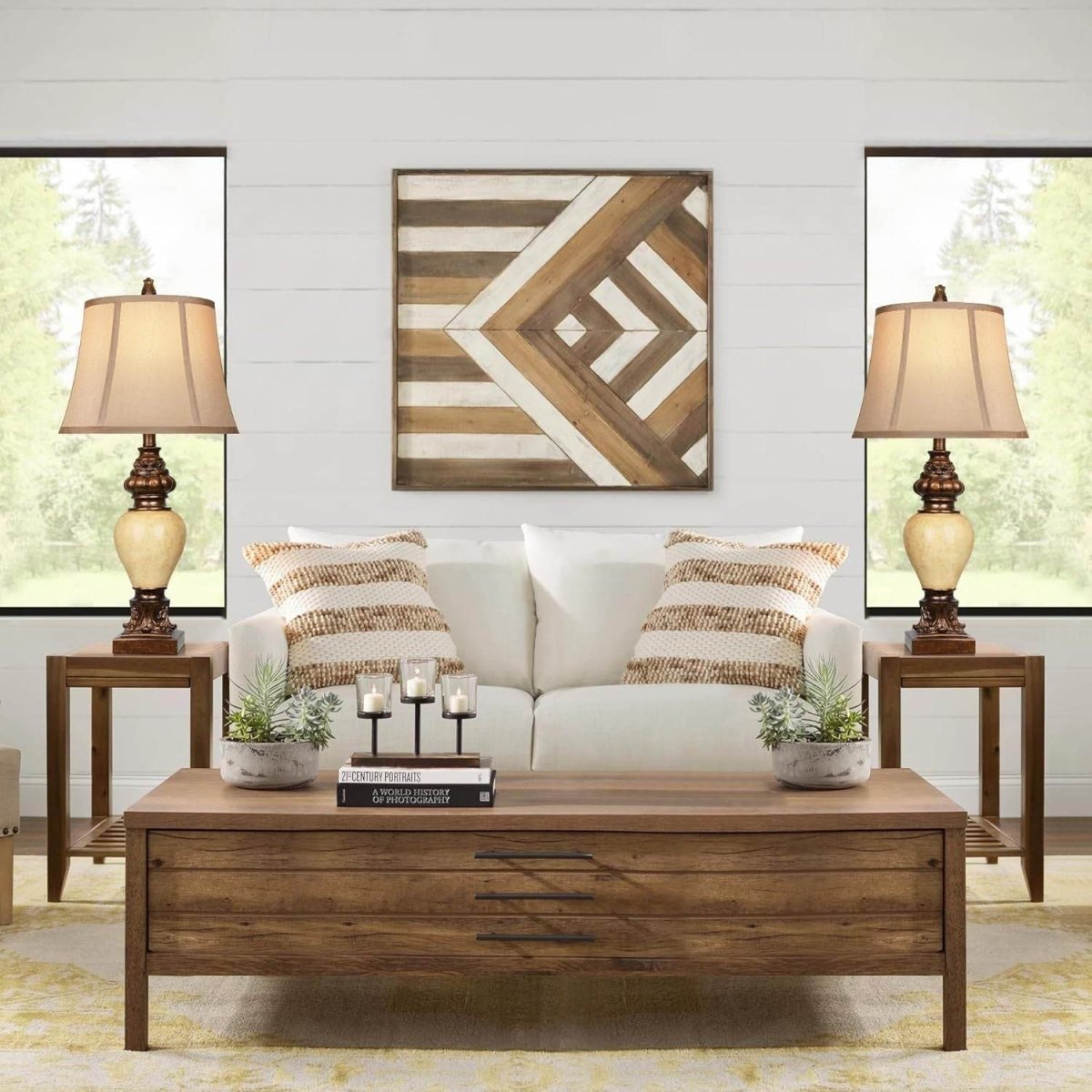 Set of 2 Vintage Resin Table Lamps With Bell Shades - Sleep Galleria