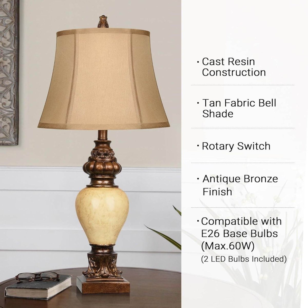 Set of 2 Vintage Resin Table Lamps With Bell Shades - Sleep Galleria
