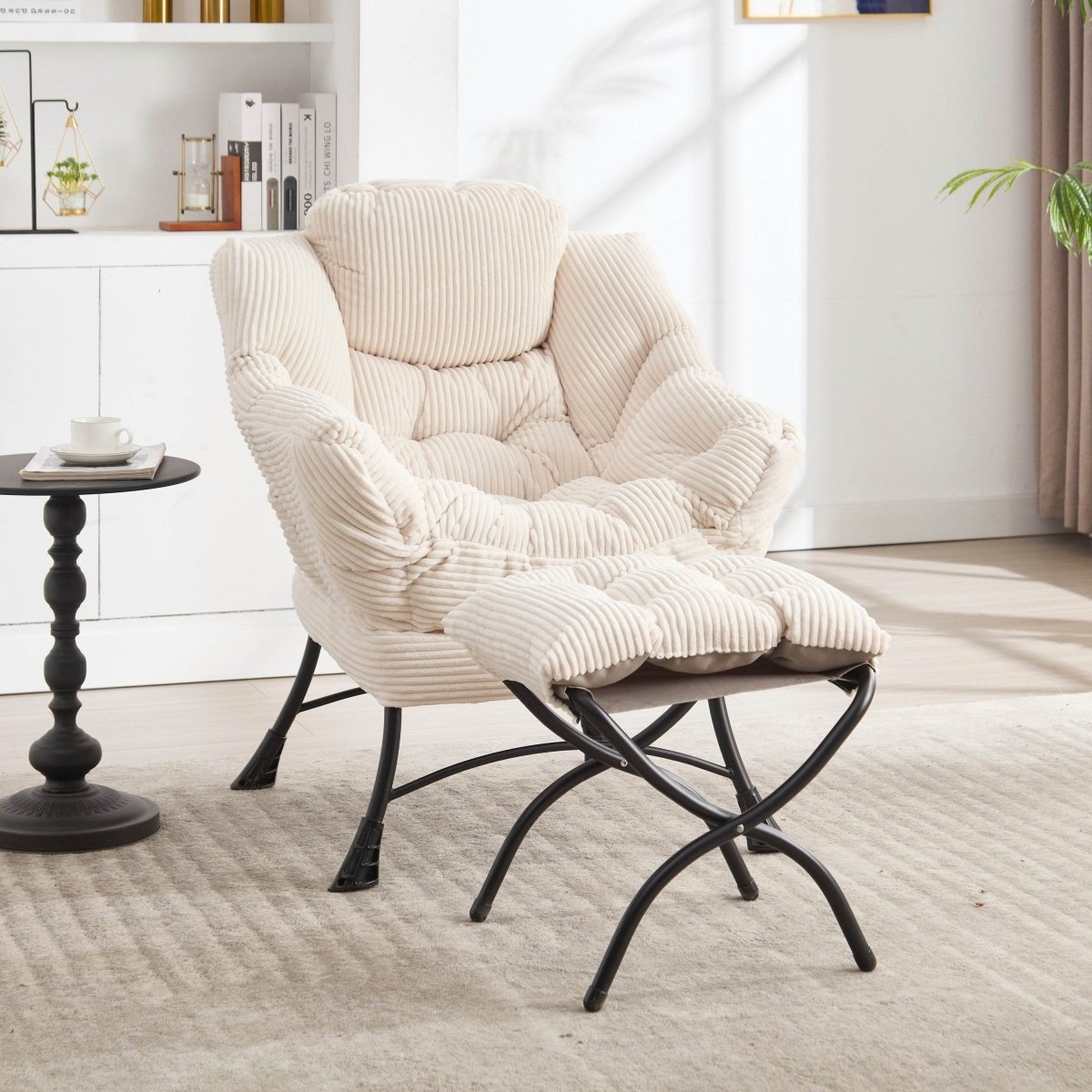 Soft White Lazy Chair with Ottoman - Sleep Galleria